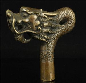 Decoratie Koper Crafts China Old Handwerk Canving Bronze Dragon Staat Cane hoofd Walking Stick 1594793
