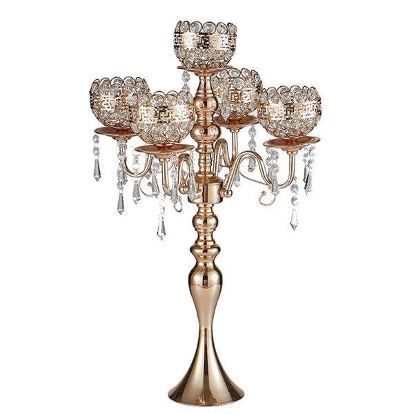 decoración Candelabro de cristal 5 cabezas creativo europeo al por mayor Metal oro Centro de mesa de boda centros de mesa de boda candelabro imake134