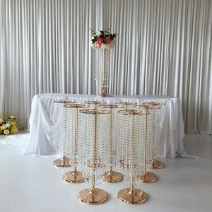 Decoratie Crystal Wedding Road Lead gouden middelpunt voor evenementenfeestdecor Gold Acryl Vloer Vaas Clear Flower Vazen Imake375
