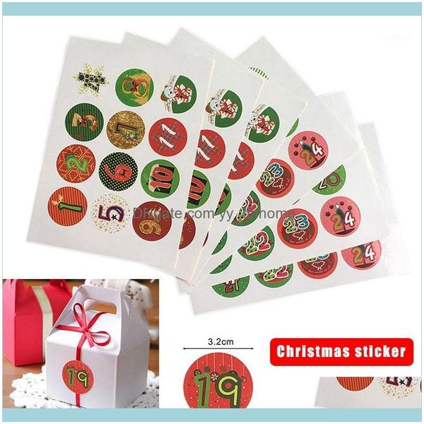 Décoration événement fête fournitures maison jardin 10 feuilles/ensemble autocollants de noël calendrier de l'avent numéros 1-24 embellissements cadeau Hks99