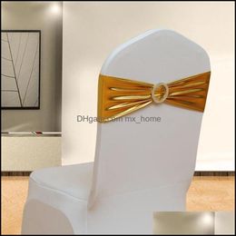 Decoratie -evenement Feestelijke benodigdheden Home Gardenmetallic Gold Sier Spandex Lycra Sashes Bands ER Sash Wedding Party Stoel Decor Drop levering