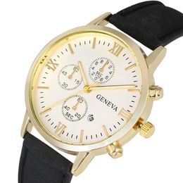 Décoration faux chronographe cadran Quartz montre pour hommes élégant décontracté hommes montres en cuir affichage automatique de la date mâle braceletwat256b