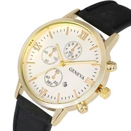 Decoração falso cronógrafo dial quartzo relógio masculino elegante casual masculino relógios de pulso de couro exibição de data automática masculino pulsowat257k