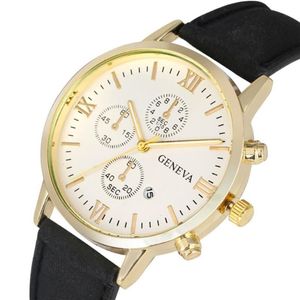 Decoración Falso Cronógrafo Dial Reloj de cuarzo para hombre Elegante Casual Relojes de pulsera de cuero para hombre Pantalla de fecha automática Reloj de pulsera masculino244y