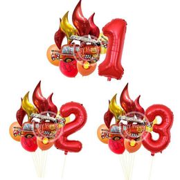  Decoración de globos de camión de bomberos con globo de figura roja para decoración de cumpleaños DIY temática para niños