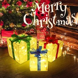 Décoration boîte-cadeau de Noël rougeoyante avec arc éclairage de Noël lampes présentes ornements pour arbre de Noël décor de fête à la maison Noel nouvel an 2024