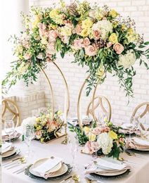 Decoratie Gold Arch Flowers Stands Metalen Bloemstand Gold Center Piece voor tafel Party Evenementen Tafels Decor Wedding Centerpunt Aisle IMAK464