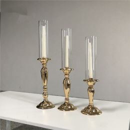 Decoration Gold Metal Candle Holder Wedding Candelabra Candlestick Top Cup Clear voor Event Party Wedding Seny819