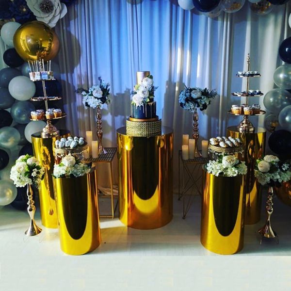 Décoration Gold Mirror Piedline Table Stand Cylindre Plinth pour le mariage Stage DIY DOUCHE BRIDAL DÉCOR DE FAMILLE FAMILLE PARTY CAKE STAND DESSTER IMAKE113