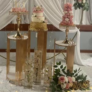 Decoratie Gold Pilaar Walkway Flower Stand Round Metal Plints Wedding achtergrond Stand Kolommen Cilinders Baby Shower Party Imak528