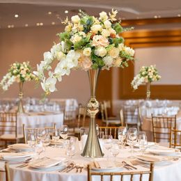 décoration or mariage candélabres fleurs vases route plomb table centre de table support métal or bougeoirs pilier chandelier imke659
