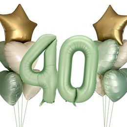 Ballon décoratif numéro vert avec cœur Beige Vintage, ensemble de ballons pour adultes, décoration de joyeux anniversaire, cadeaux pour enfants, 30 ans