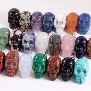 Decoratie genezingsfeest Reiki Halloween 1 inch Crystal Quarze Skull Sculpture Hand gesneden edelsteen standbeeld Figurine Collectible FY7960 0280
