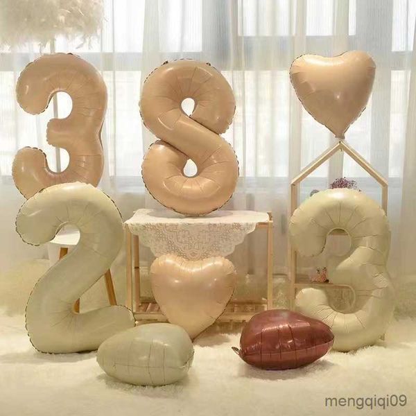 Décoration pouce crème couleur grand nombre film en aluminium ballon blanc nombre coeur globe anniversaire mariage Nouvel an décor r230811