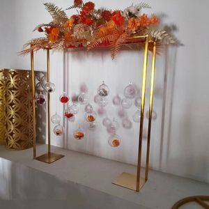 Decoratie luxe 1 meter lang gouden trouwtafel middelpunt Mental Flower Stand Michtstuk Decoraties voor bruiloftsevenement Imake410