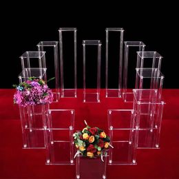 decoratie luxe kristal heldere rechthoek bloem stand voor bruiloft centerpieces plinten krans center stukken tafel decor bruiloften boog cilinder voetstukstandaard