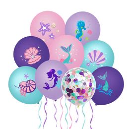 Decoración de Globos de sirena, juego de vajilla desechable para niños y niñas, decoración de cumpleaños de sirenita, recuerdo de Globos de aire para Baby Shower