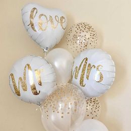 Décoration Mr Mrs LOVE ballon or Rose diamant bague feuille ballons décorations mariage saint valentin nuptiale douche jouets Globos