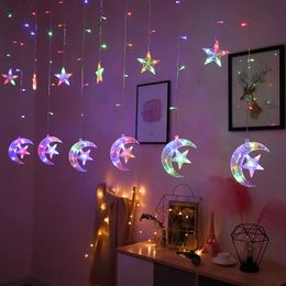 Decoratie Nieuwe grensoverschrijdende nieuwe Ramadan Eid Lanterns Stars Moon Led Curtain Lights Wedding Party Festival Eid Mubarak Weding Back Drop Decorations Lights Imake830