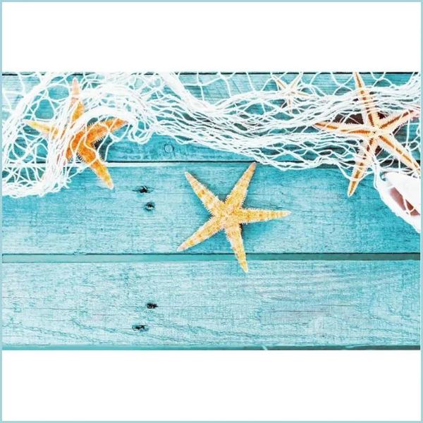 Decoración Decoración de fiesta Tablero de madera azul Telón de fondo Estrella de mar Red de pesca Fondo Cumpleaños Boda Baby Shower San Valentín Nerdsropebags50