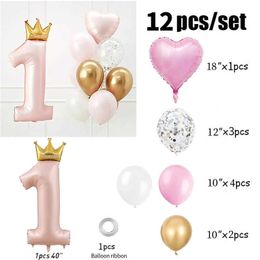 Decoratie Prinses Kroon Nummer Folie Ballonnen 1e Verjaardag Decoraties Kinderen Meisje Jongen Baby Jaar Jubileumbenodigdheden