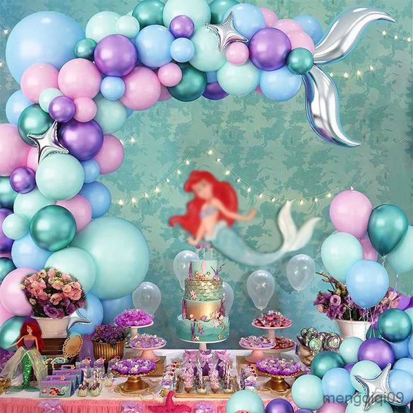 Decoración Púrpura Green Blue Balloons Mermaid Anniversario Feliz cumpleaños Globos Decoración Girl R230811