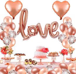 Decoración de globos de oro rosa para novia, Baby Shower, boda, compromiso, decoraciones de cumpleaños, globo de amor dorado champán