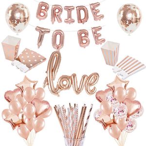 Décoration Rose or coeur mariée à feuille lettre ballon ballon pailles pour mariage équipe mariée décor