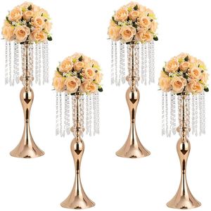 Decoratie Tall Acryl Sedestal Stands voor bloemen Wedding Display voetstuk Kolom Centerstukken Gold vazen ​​kandelaarhouder Imake173