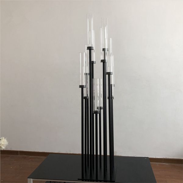 Décoration grand candélabre en cristal noir, bâton de bougie, à vendre, pièce maîtresse de mariage, senyu801