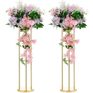 Decoratie Tall Centerpieces Wedding Gold Vase Cilinder voetstuk Stands Display voor tafels Metaal Hoge vazen ​​Kolom Geometrische bloemstandaard Imake843