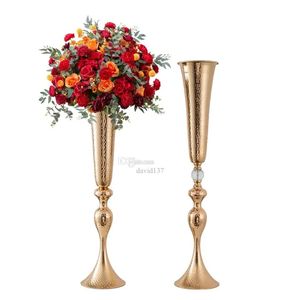 Vase à fleurs en métal doré, Texture Unique, décorations modernes de Table, centres de Table pour mariage