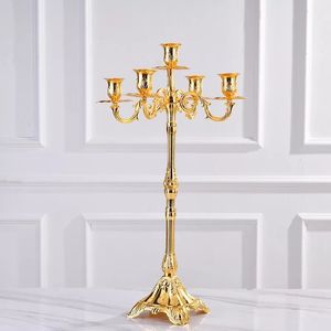 Decoratie Bruiloften Verbetering 5 Arms Candelabra Centerpieces Moderne Custom Candle Holder Tapper Luxe Messing Goud Tall Candle Holders IMake386