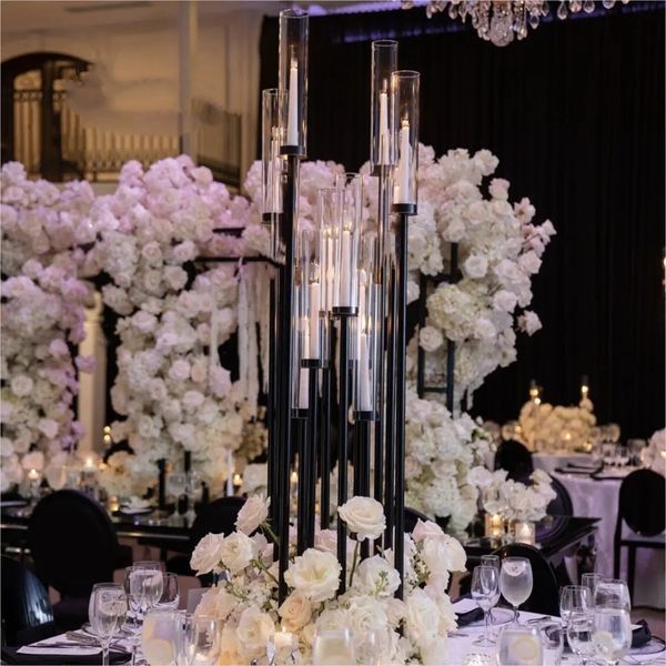 Décoration en gros grand chandelier en métal noir à 10 bras pour centres de table de mariage imake631