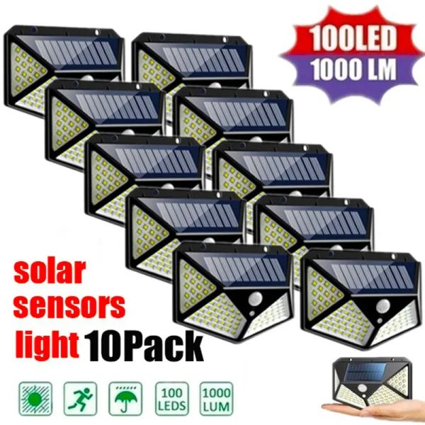 Decoraciones 1 ~ 10pcs 100 luces solar de pared solar LED Sensor de movimiento resistente al agua Solor de movimiento solar Decoración de la luz del jardín de la luz del sol