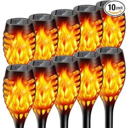 Décorations 1/2/4/6/8/10pcs Solar Flame Torch Light Flicching Light Imperproof Garden Decoration Outdoor Payn Path Yard Patio Panch