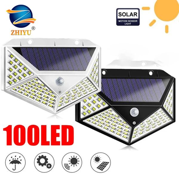 Décorations 100 Lights solaires Solar Lights extérieurs Capteur de mouvement Pir Courte cour lampe à paroi solaire Power Light imperméable Lampe solaire pour la décoration de jardin