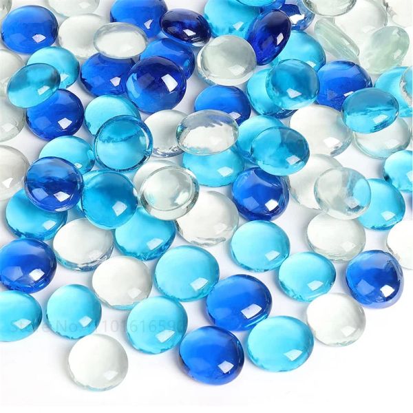 Décorations 100pcs remplir 0,3l vol billes de verre plat 1lb premium bleu couleur mélangée gemmes plates aquarium roches vase remplissage perles table dispersion