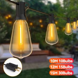 Decoraties 10m 15m ST38 LED -snaarlichten IP65 Outdoor Light Garland Kerststreet Garden Wedding Café achtertuin Decoratie String Licht