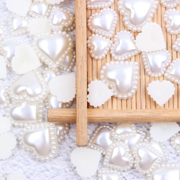 Décorations 10 mm 12 mm 16 mm Flatback à moitié perles Imitation Coeur Fonction de coeur Colle sur des perles de résine White Ivory Scrapbook Cartes de mariage