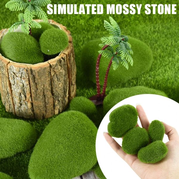 Decoraciones 10 piezas rocas artificiales con musgo verde Pebes falso piedra para patio jardines jardines florales decoraciones