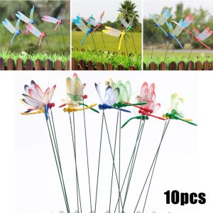 Décorations 10pcs libellules enjeux de cour art extérieur 3D simulation enjeux décoratifs jardin plante pelouse décor stick flower pot jardin décoration