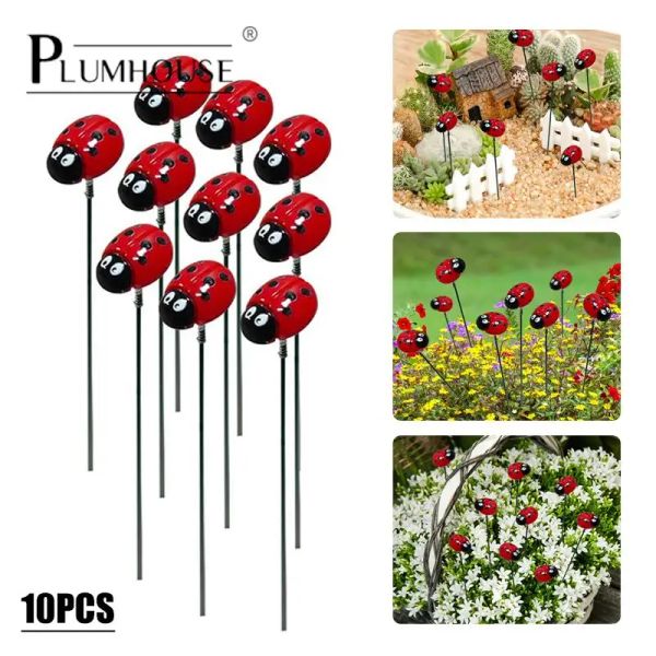 Décorations 10pcs Plastique Plastique d'insectes Ladybug Garden Yard Planter Resin Red Ladybug Stakes Decoracion Outdoor Decor Gardening Decoration