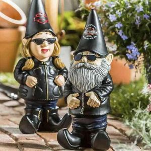 Decoraties 15 cm dronken motoriettuin gabellen locomotief dwerg goblin dwerg hars tuin decoratie courtyard home ambachten garagekits t220815