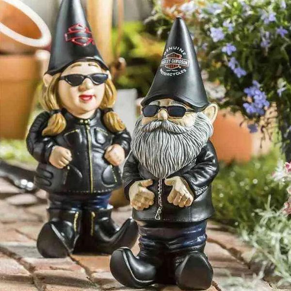 Decoraciones 15 cm Babicista Biker Gnomes Gnomes Locomotive Dwarf Goblin Dwarf Resina Jardín Decoración del jardín Caballas del hogar Kits T220815