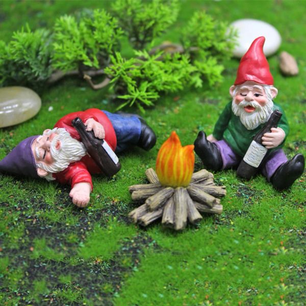 Décorations 1pc fée jardin ivre gnomes d'ornements miniatures set mini-nain de jan