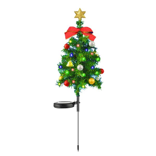 Décorations 1pc Solar Christmas Tree Lights Outdoor Imperping Solar Solar Vism Lamp Gift with Bow Bell Outside Pathway Garden Yard décoration