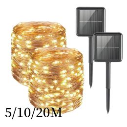 Decoraties 20/10/5m Zonne -LED -lichten Outdoor Festoon Lamp Garden Outdoor Fairy String Licht Garland Kerstmiskrans Decor