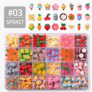 Decoraties 24 Grid 3D Resin Nail Art Rhinestones Cartoon Fruit Leuke ontwerpdecoraties Diy For Girls Fashion Manicure Jewelry