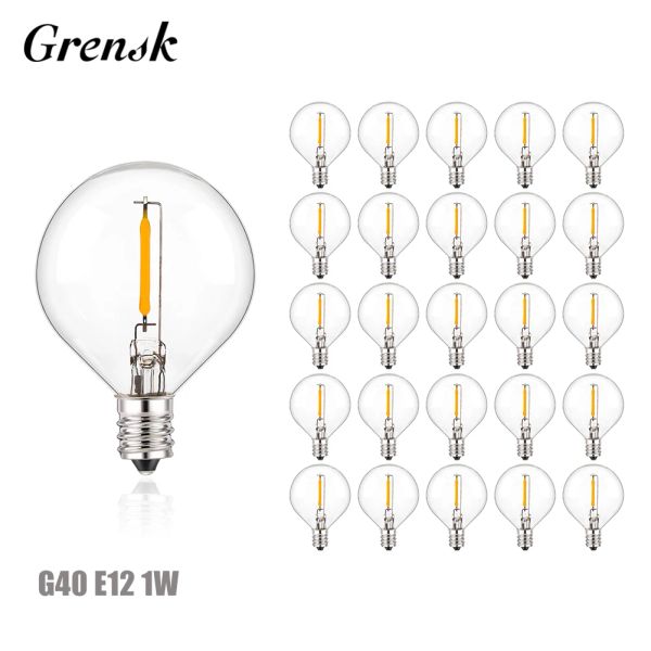 Décorations 25pcs G40 LED Remplacement des ampoules Vintage 1W E12 220V Equvalent 5W Emporte-ampoule LED décorative à incandescence pour légère